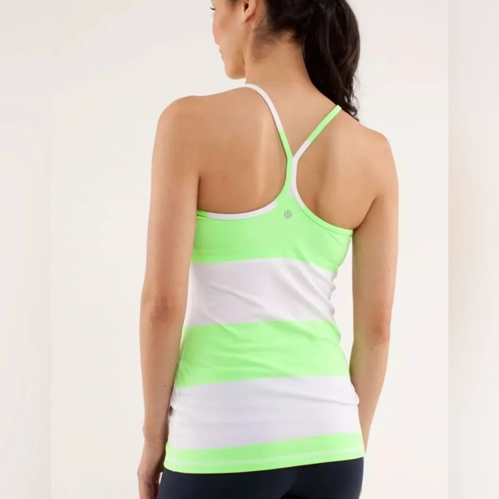 Lululemon Power Y Tank Bold Stripe White/ Zippy Green - Size 12‎